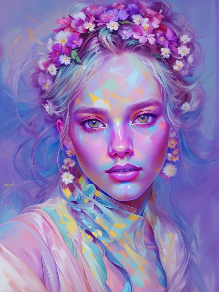painting of a woman with a flower crown on her head, glory, beauty, inspired by Yanjun Cheng, in style of anna dittmann, in style of digital painting, inspired by Russell Dongjun Lu, inspired by Anna Dittmann, gorgeous digital painting, style digital painting, elegant digital painting, anna dittmann alberto vargas, glossy digital painting, baroque digital paintingstudio lighting,vibrant colors,dramatic lighting,contrast, , Meticulous details, intricate details