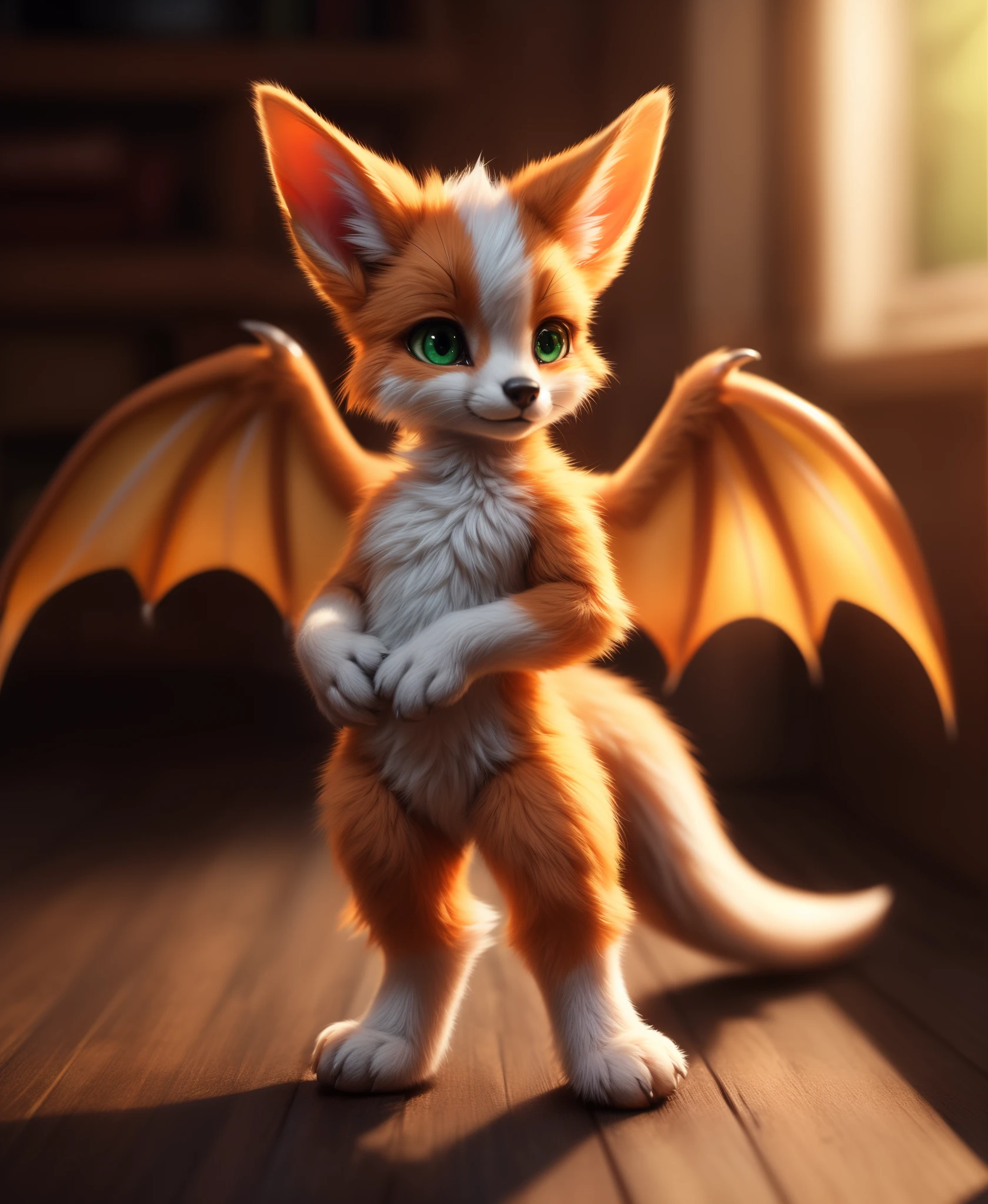 uploaded on e621, (by Lostgoose, by Silverfox5213, by Joaqun Sorolla), (kemono:1.3), fidget (elysian tail), dust: an elysian tail, solo, green eyes, membranous wings, female, ((3 toes, feet)), BREAK, ((detailed background:1.5, depth of field, half body shadow, sunlight, ambient light on the body)), (intricate:0.7), (high detail:1.3), (soft focus:1.15), (masterpiece, best quality, 4k, 2k, shaded, absurd res)