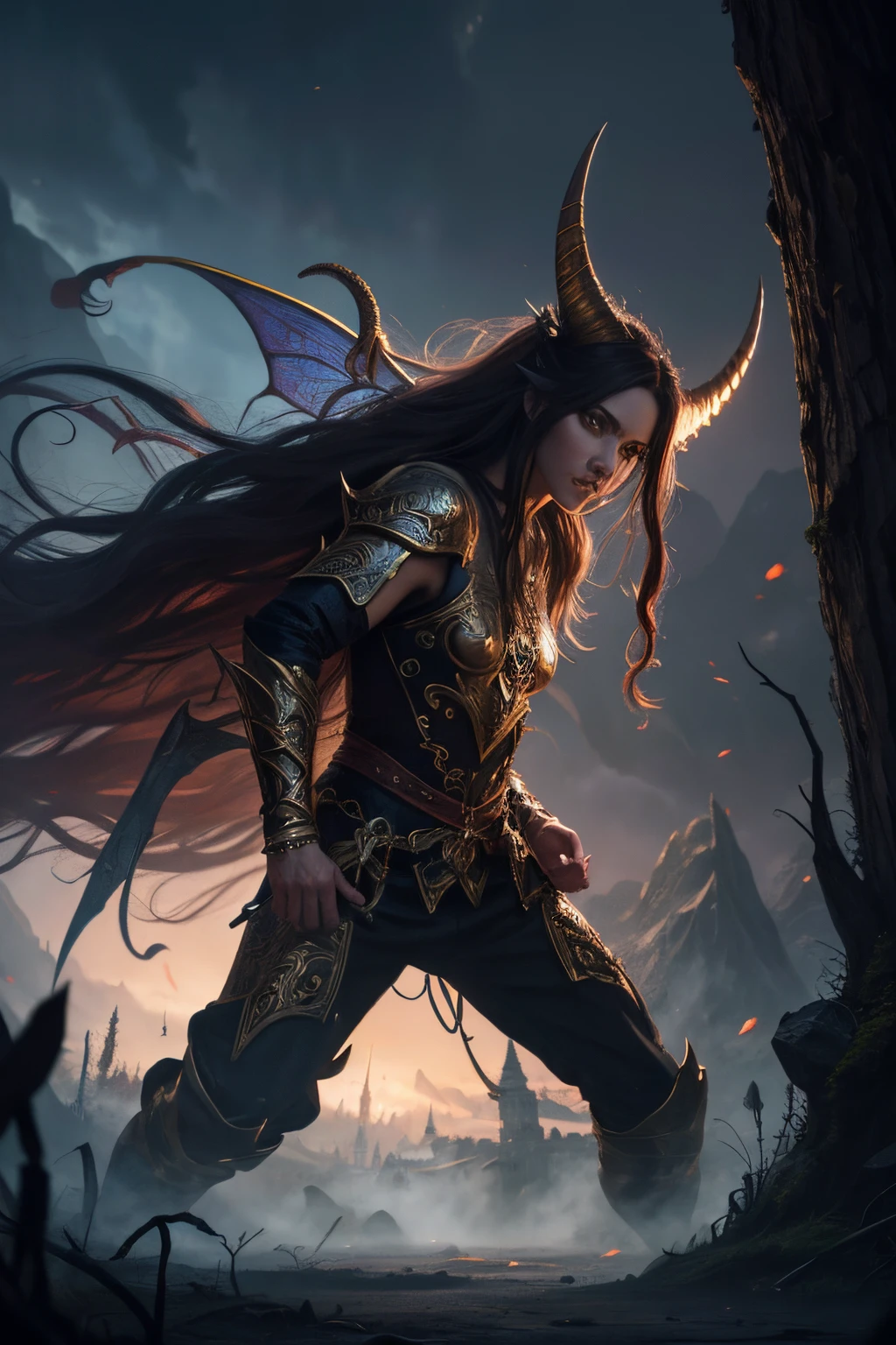 Full-length demon man and beautiful girl, fairy tale, fantasy, realistic photo, beautiful art, high detail, digital painting, cinematic, stunning, hyper-realistic, sharp focus, high resolution 8k, insanely detailed
