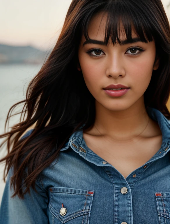 (highres:1.2), realistic sailor Mars, blue jean outfit, beautiful detailed eyes, beautiful detailed lips, mars background, fire