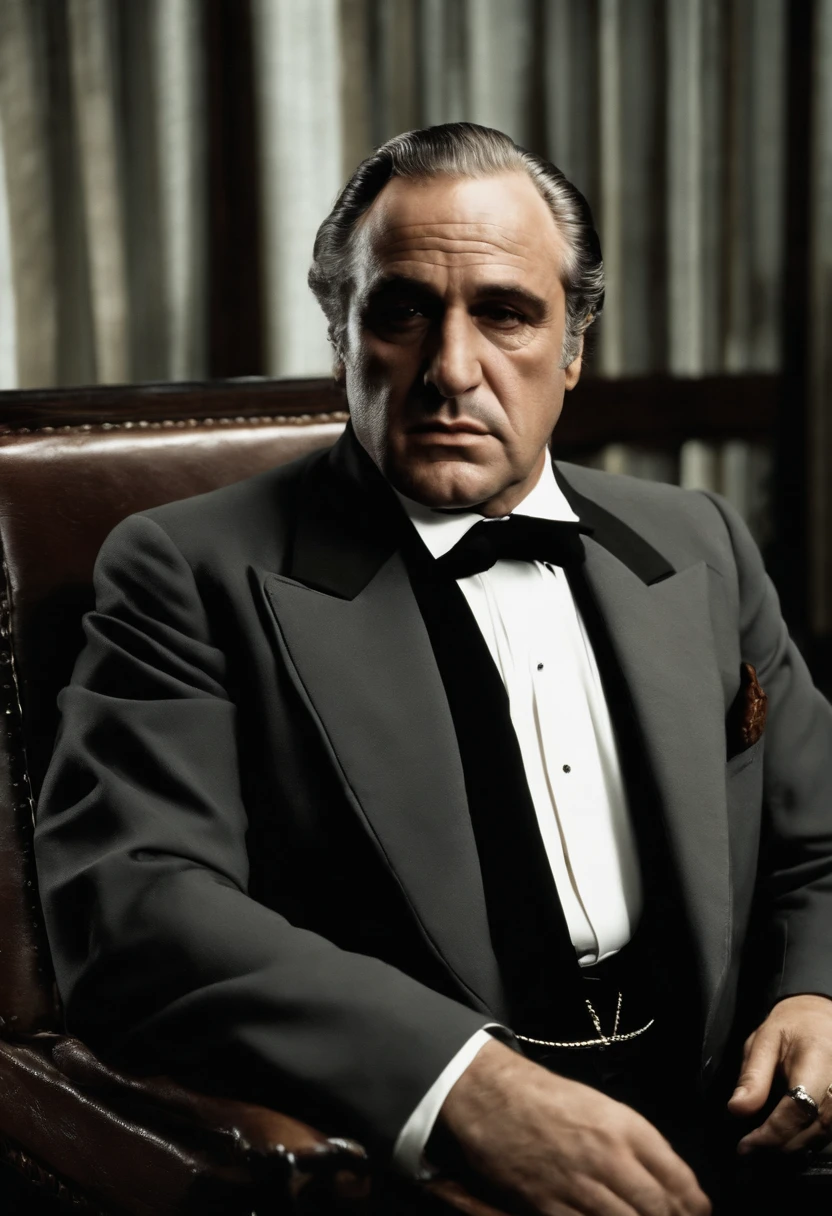 A black and white photo of Don Vito Corleone engrossed in a game of backgammon with his close friend and confidant,The Godfather,Don Vito Corleone has a distinctive and memorable appearance that adds to his powerful presence.
1. Bald Head: Don Vito Corleone is depicted as having a bald head, which is often seen as a symbol of his wisdom and authority. His smooth and clean-shaven scalp enhances his commanding presence and gives him a distinctive physical trait.
2. Strong Facial Features: Don Vito Corleone has a strong and expressive face. He is often portrayed with a prominent jawline and high cheekbones, which contribute to his rugged and formidable appearance. His face carries a sense of gravitas and intensity, reflecting the weight of his responsibilities and the power he wields.
3. Piercing Eyes: One of the most striking features of Don Vito Corleone's look is his piercing gaze. His eyes are often depicted as dark and intense, capable of conveying a range of emotions from kindness to sternness. They reflect his sharp intellect and ability to see through people and situations.
4. Distinguished Aging: Don Vito Corleone is typically shown as an older man, and his aging features add to his aura of wisdom and experience. He may have wrinkles and lines on his face, indicating the passage of time and the hardships he has endured. These signs of aging also serve as a visual testament to his resilience and strength.
5. Formal Attire: Don Vito Corleone is known for his impeccable sense of style and typically dresses in elegant and formal attire. He often wears well-tailored suits, often in dark colors like black or charcoal gray. His clothing reflects his status as a powerful and respected figure, exuding an air of sophistication and respectability.
6. Accessories: Don Vito Corleone is often seen wearing accessories that further enhance his character. He may wear a fedora hat, which adds a touch of classic charm and authority to his look. Additionally, he might have a signature ring, such as the iconic Don's ring, which symbolizes his position of power within the Corleone family.
Overall, Don Vito Corleone's look combines strength, elegance, and a sense of timeless style. His physical appearance serves as a visual representation of his character, reflecting his power, wisdom, and status as the formidable leader of the Corleone crime family.
7. Broad Shoulders and Sturdy Build: Don Vito Corleone is often depicted as having a robust and solid physique. He has broad shoulders and a sturdy build, which adds to his imposing presence and physical strength. This physical stature further emphasizes his role as a dominant figure within his criminal empire.
8. Facial Expressions: Don Vito Corleone's face is known for its ability to convey a range of emotions and nuances. He can exhibit a calm and collected expression, exuding an air of authority and control. At the same time, his face can transform to reflect his anger, disappointment, or tenderness, making his emotions palpable and adding depth to his character.
9. Graying Hair: In many portrayals, Don Vito Corleone has graying or salt-and-pepper hair, which signifies his age and experience. The touch of gray in his hair adds to his distinguished appearance, suggesting wisdom and maturity. It serves as a visual cue for his years of being a respected and influential figure within his community.
10. Scar: In some depictions, Don Vito Corleone may have a visible scar on his cheek or jawline. The scar serves as a reminder of the dangers and conflicts he has faced throughout his life. It hints at his past struggles and the violence that permeates his world, further emphasizing the complexity of his character.
11. Stoic Expression: Don Vito Corleone often maintains a stoic expression, revealing little of his inner thoughts or emotions. This reserved demeanor adds to his air of mystery and unpredictability. It also reflects his ability to keep a calm and composed exterior even in the face of challenging situations, further enhancing his image as a master strategist.
12. Body Language: Don Vito Corleone's body language is often measured and deliberate. He moves with purpose and confidence, commanding attention wherever he goes. His gestures and postures exude a sense of authority, reinforcing his position as a leader and someone to be respected.
These additional details about Don Vito Corleone's look contribute to his iconic and memorable appearance. The combination of his physical features, attire, and body language helps establish him as a formidable and enigmatic figure in the world of "The Godfather.", male