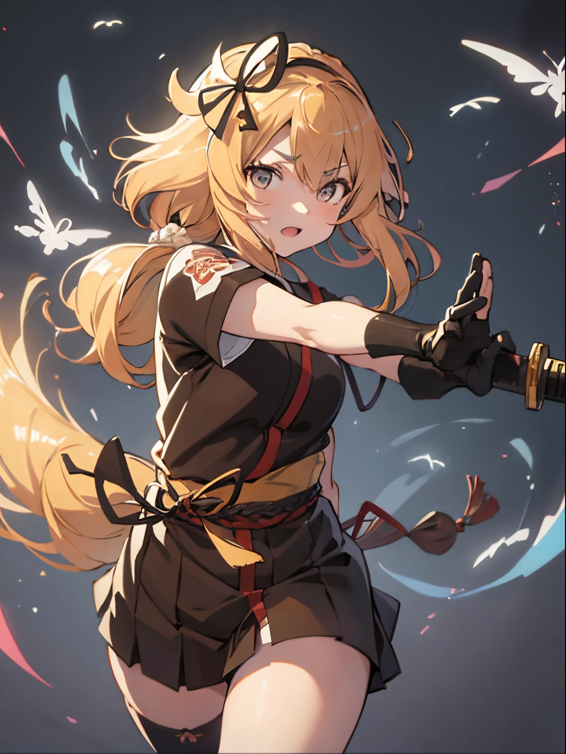 High quality, 1 girl, suetsugi konoha, holding a katana with two hands, samurai pose