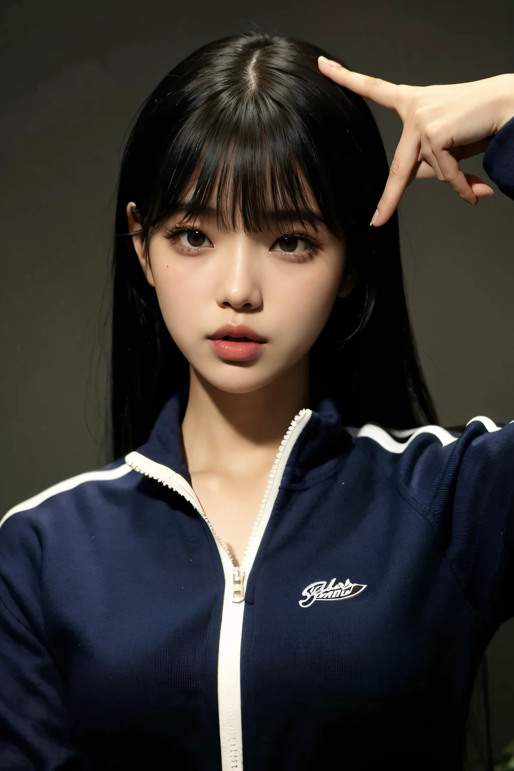 curvy Asian woman with long black hair and a blue jacket, Lalisa Manobal, Lalisa Manoban do Blackpink, Ela tem cabelo preto com franja, foto de perfil headshot, com franja, com franja completa, Lee Ji - Eun, Lee Ji-eun, Parque Ji-min, coreana, Jaeyeon Nam, Jinyoung Canela, cabelo arrumado com franja