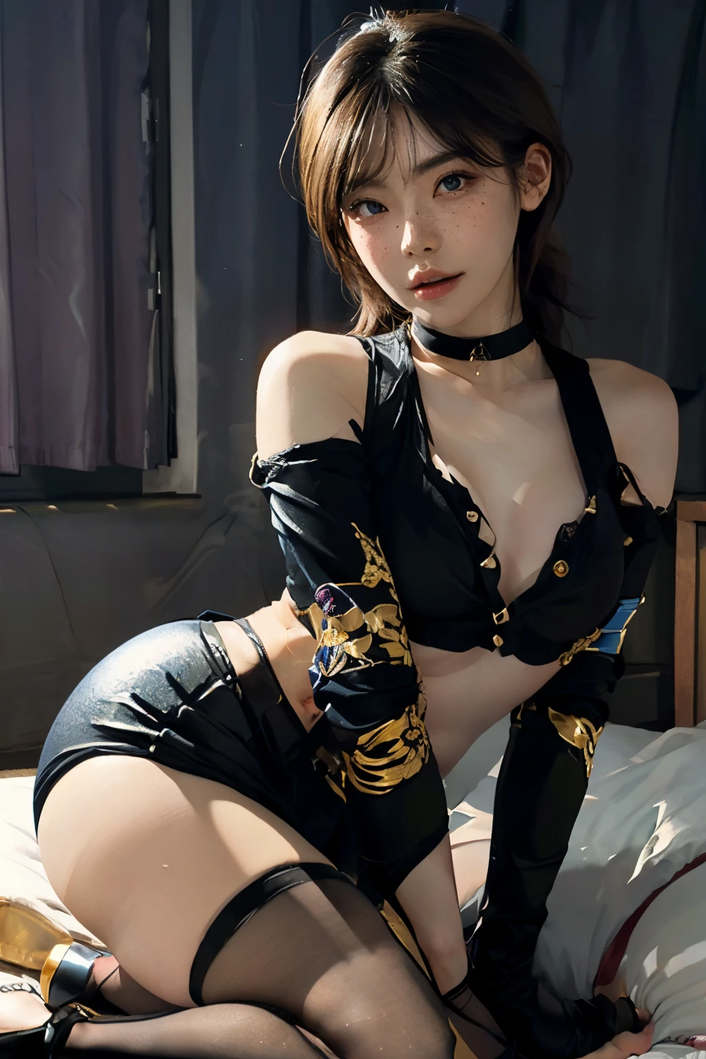 FEMBOY,  trap,crossdressing,yaoi,transgender, sissy, (Ultra HD: 1.2), (((masterpiece))), (((best quality))), (((extremely detailed))), Depth of field, illustration, shiny, pastel color, official art,extremely detailed CG unity 8k wallpaper, (Cute: 2.0),(Thin structure), small eyes, Thin thighs, (Small chest), rich palette,choker ,gyaru,high heels, , Lean-yet-toned body/androgynous body aesthetic, CFemboy, bulge, black pantyhose，black stockings，curvy big ass, dynamic angle,blush，curvy waist, wide hips,curvy hips, flat chest, pettanko, thick thighs, thighhighs, vivid pose,((((fat))))，narrow shoulders, pear-shaped,,french braid, Double up braid,rectangle face，wide jaw，Yoo In-Na,freckles, ultra-fine painting, otokonoko,piercing,(concept：(lazarus:(golden mean，responsibility，disenchantment))),mix,realistic