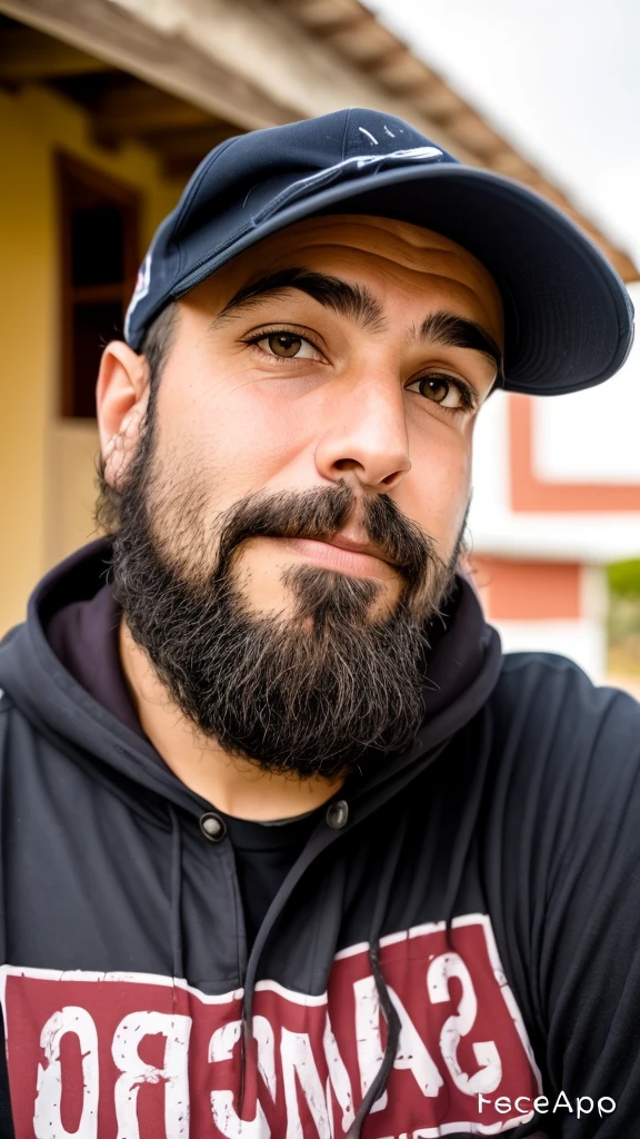 arafed man with a beard and a baseball cap looking at the camera, com uma barba preta cheia, barba cheia, barba natural, barba bem aparada, barba aparada, barba curta, barba fina, barba grossa, barba arrumada, barba pequena, barba de cavanhaque, barba grisalha, homem barbudo, barba longa do cavanhaque, foto de perfil headshot, barba grossa altamente detalhada