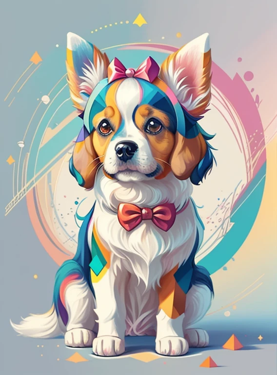 (dog with a bow on its head), Munchkin ,Geometric multidimensional wall portrait, livro de arte, Tchibi,
Yang08k, Beautiful, colorido,
Obras, of the highest quality, best quality, arte oficial, Beautiful and Aesthetic,