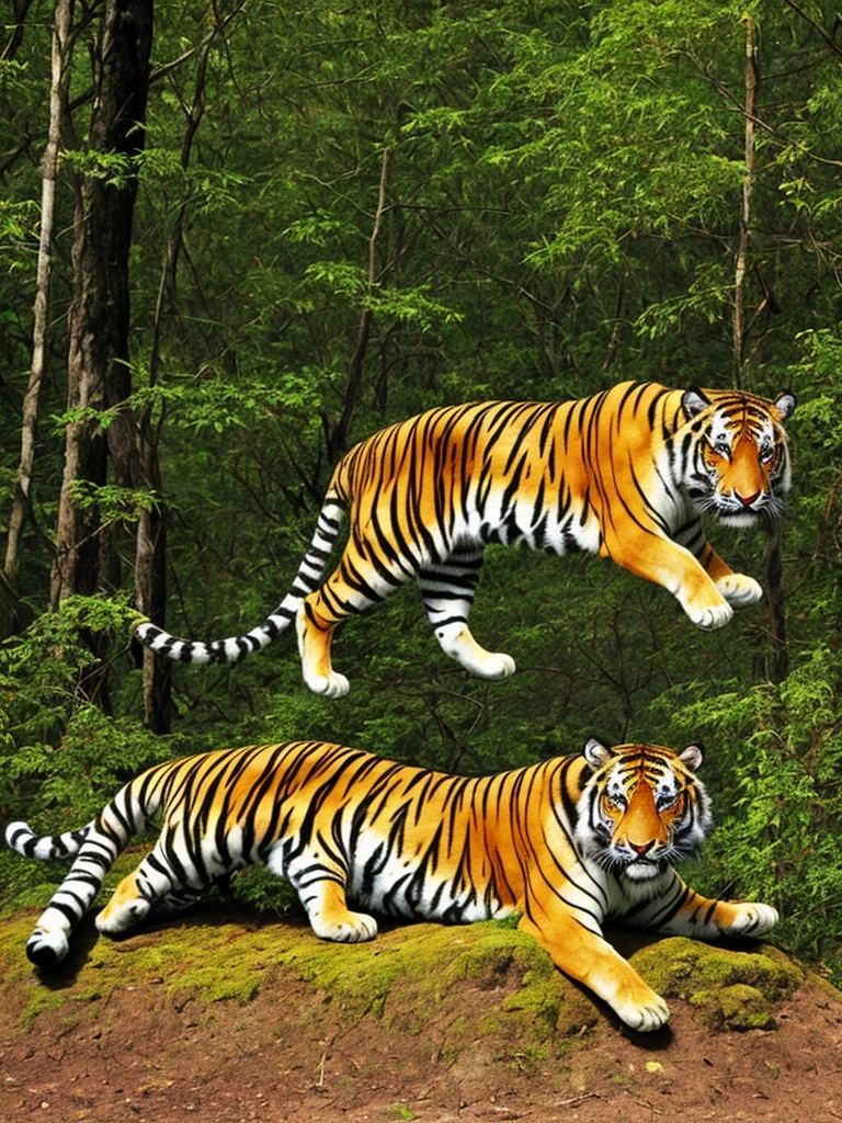 The tiger lies on the edge of the forest