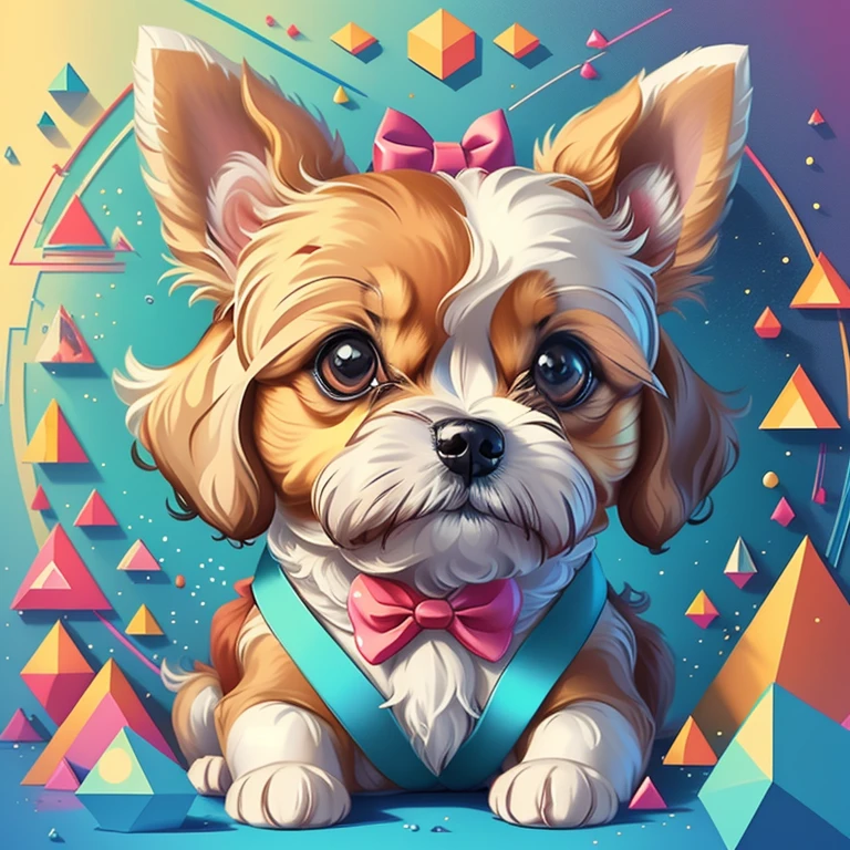 (cute dog with a bow on its head), Munchkin ,Geometric multidimensional wall portrait, livro de arte, Tchibi,
Yang08k, Beautiful, Colouring,
Obras, of the highest quality, best quality, Arte Oficial, Beautiful and Aesthetic,