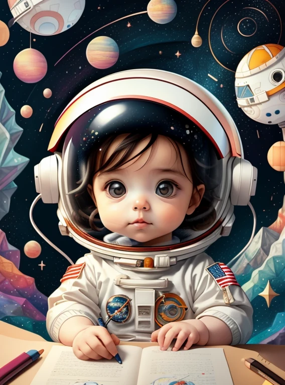 (cute baby with a astronaut helmet), Munchkin ,Geometric multidimensional wall portrait, livro de arte, Tchibi,
Yang08k, Beautiful, Colouring,
Obras, of the highest quality, best quality, Arte Oficial, Beautiful and Aesthetic,