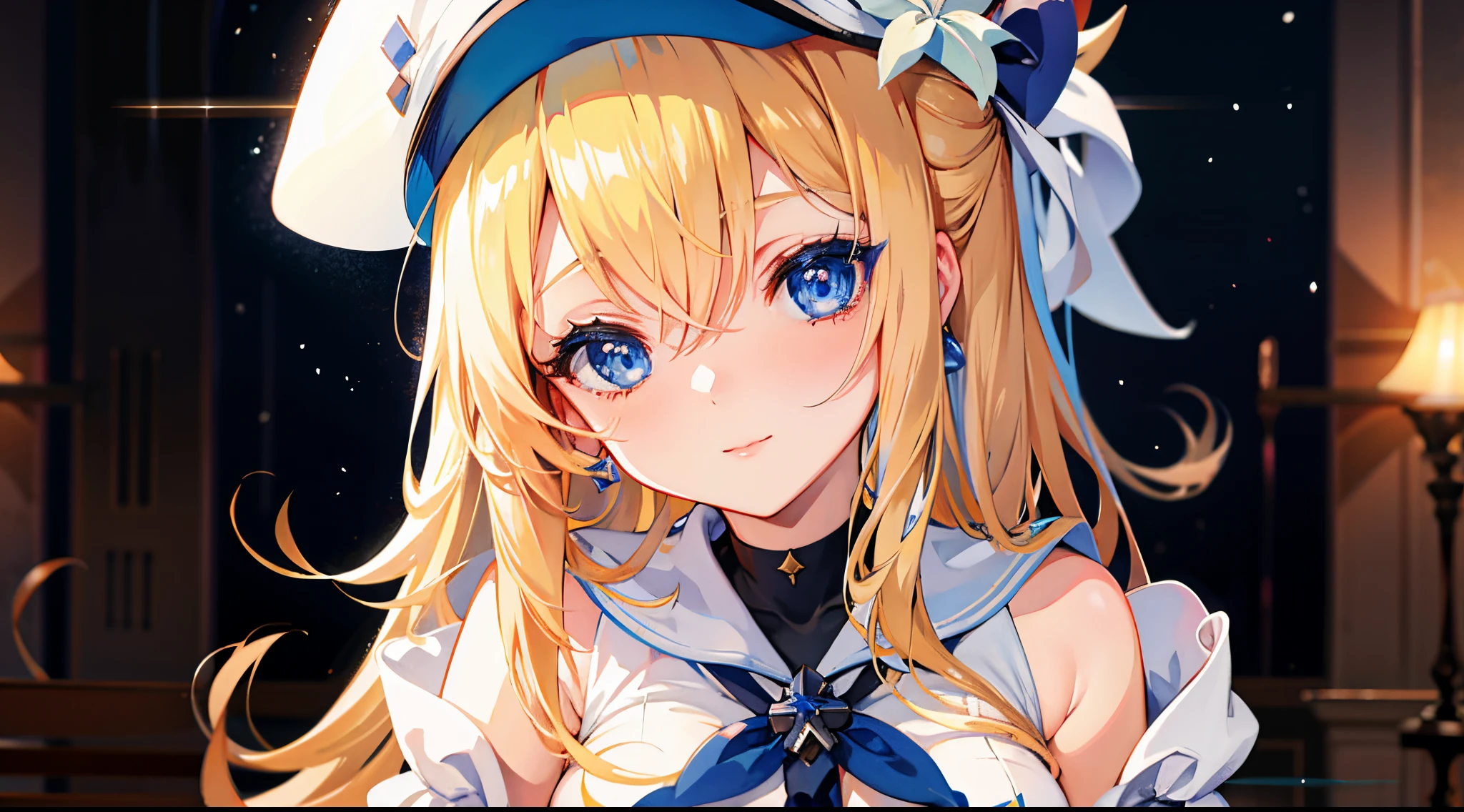 anime girl with blue eyes and sailor hat posing for a photo, Do videogame Azur Lane, Estilo de pista Azur, Personagens de Azur Lane, Artoria Pendragon, Waifu, Marisa Kirisame, Anime Waifu, detalhes finos. s da linha de frente, deusa anime, Ahegao, Hestia, menina sedutora, portrait of a female anime hero, menina alqui