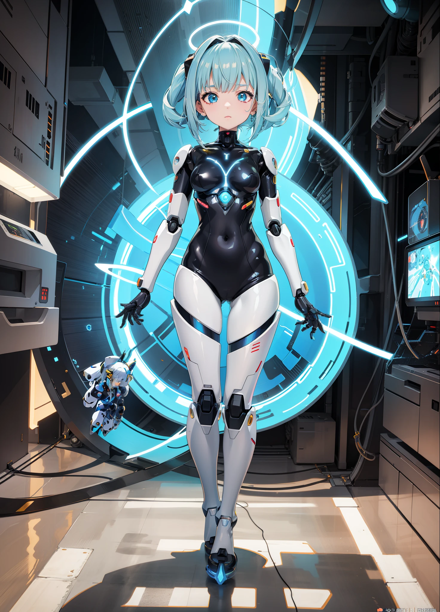 a close-up of a cartoon character in a futuristic space setting, menina em mecha cyber armor, menina ciborgue bonito, nanomenina, Retrato completo de Electromancer, portrait anime space cadet girl, Anime Garota do Futuro, fully robotic!! gatinha, estilo anime 4K, anime manga robot!! menina anime, menina comerciante ciborgue, cybernetic suit, robot girl