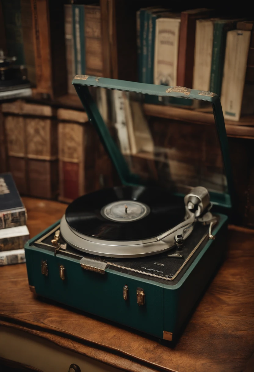 A vintage record player with a collection of eerie soundtracks and a stack of horror novels,original,Portrayed by Stephen King, the American author, himself, male