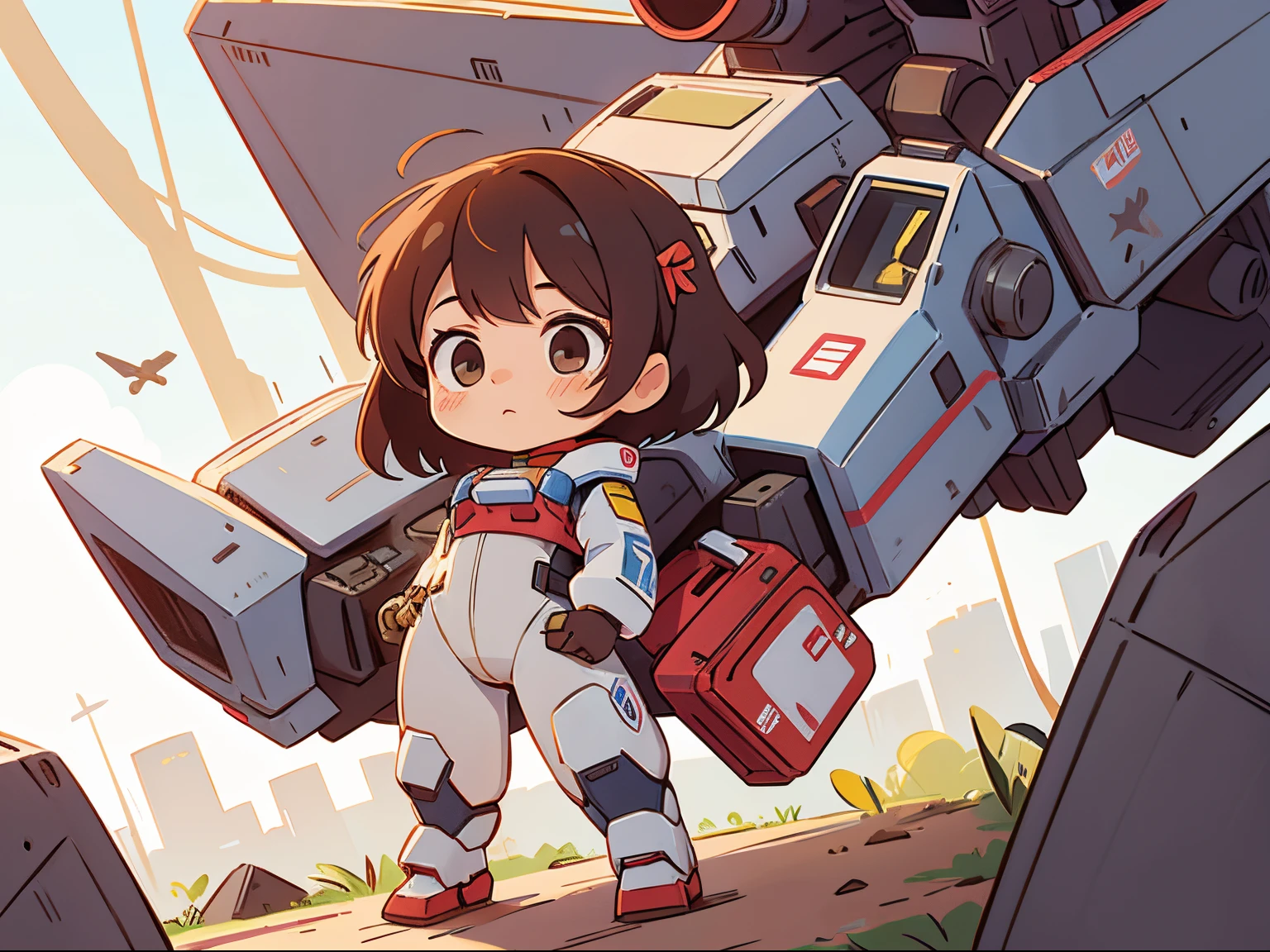 girl wearing a cute mecha suit, chibi