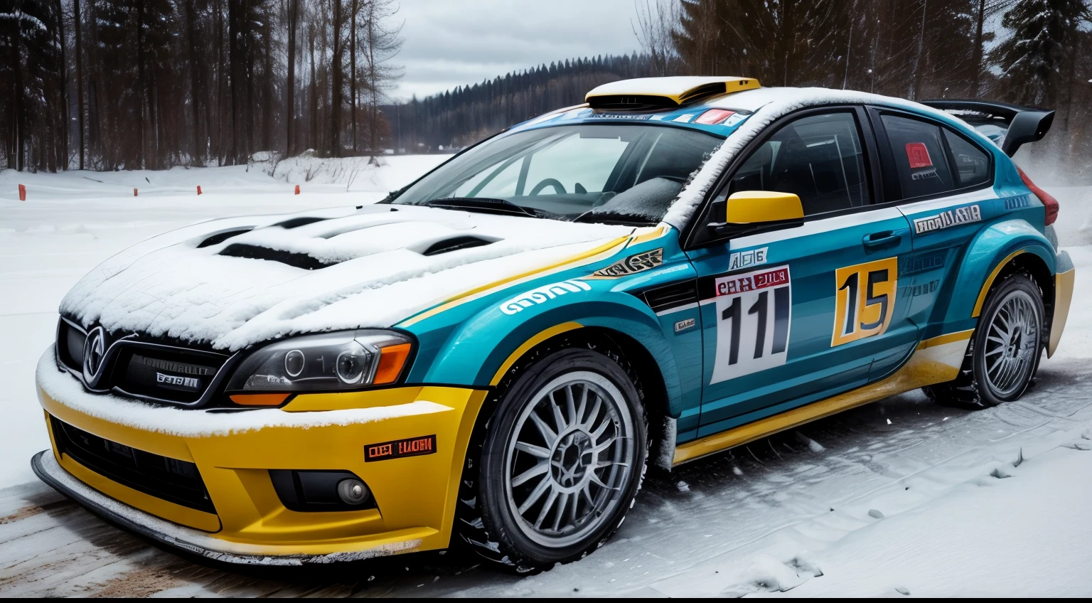 rally cars covered with thick snow