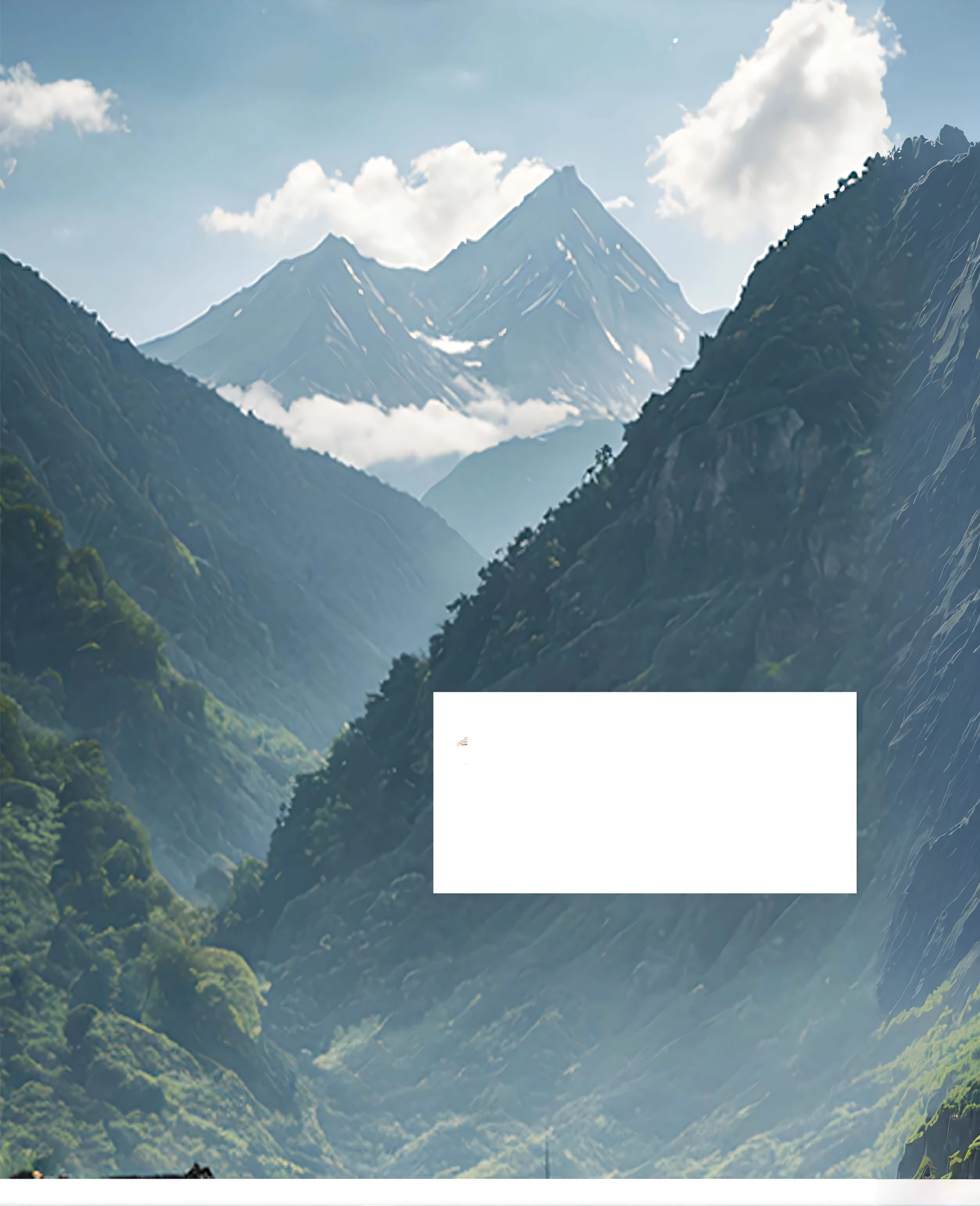 There is a white rectangular mountain in the middle, mountainous background, mountain range in background, 3D parallax view effect, Mountains on the background, mountain background, zoomed out to show entire image, Mountain environment, mountainous terrain, mountain in background, mountain in background, background of mountain, mountain in background, Background mountain, Mountain background plus village