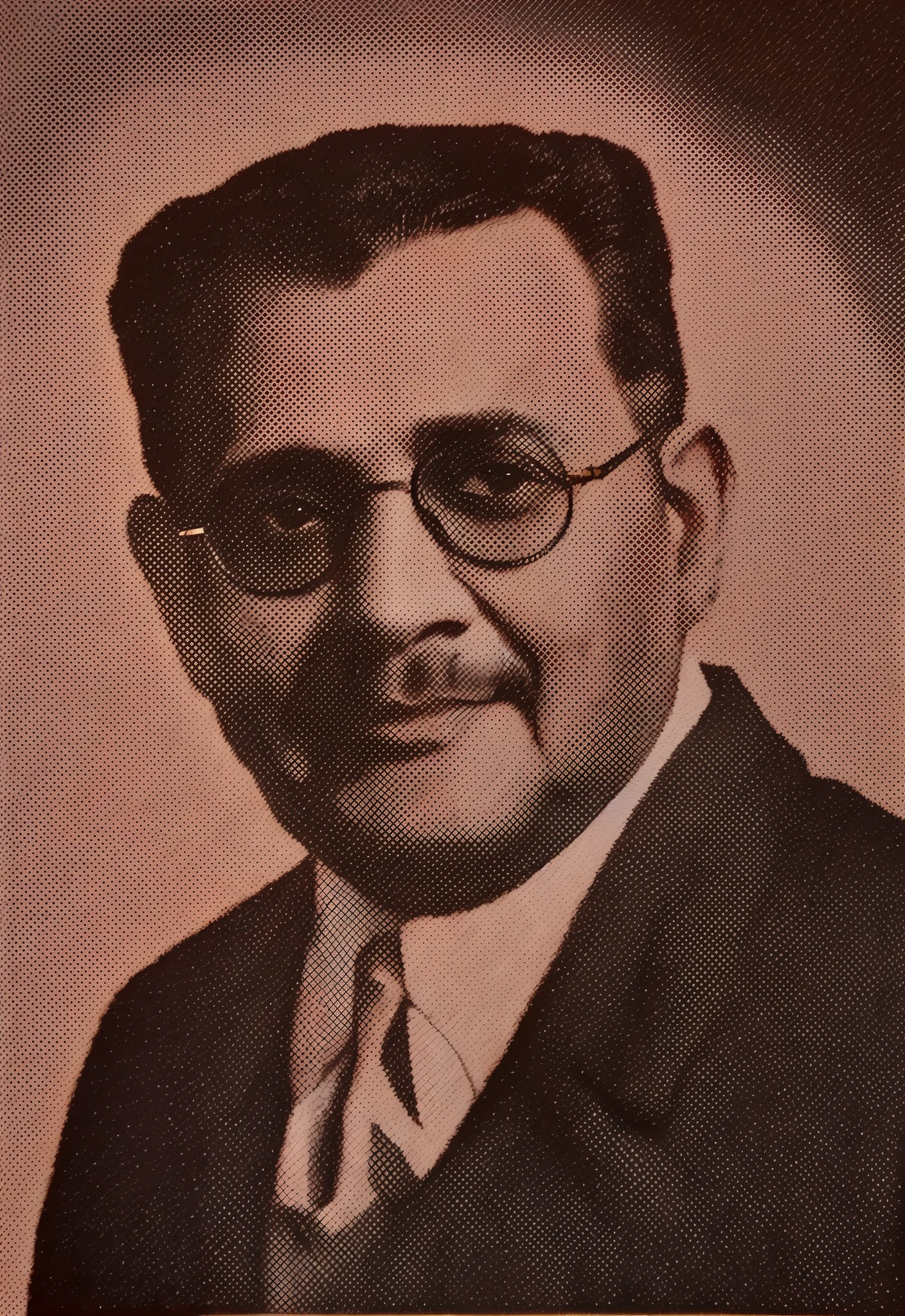 remove halftone, hyper realistic, smudge painting, Digital oil painting, of 50 years old, color, Indian male, accurate face features, as it is, hyper realistic detailed hair, clear image, wearing round specs, image reduce noise, men curly hair, skin smooth