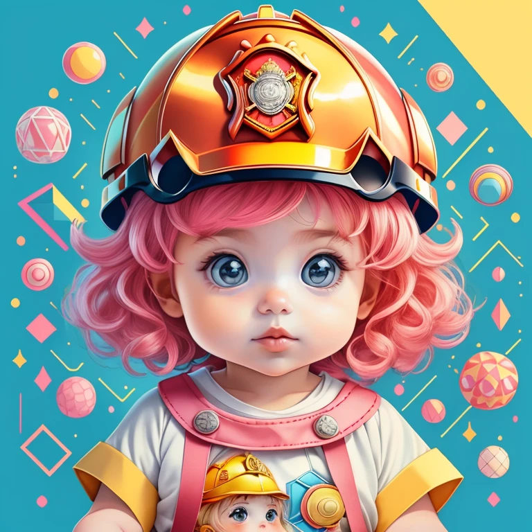 (cute baby girl with firefighter helmet), Munchkin ,Geometric multidimensional wall portrait, livro de arte, Tchibi,
Yang08k, Beautiful, Colouring,
Obras, of the highest quality, best quality, Arte Oficial, Beautiful and Aesthetic,