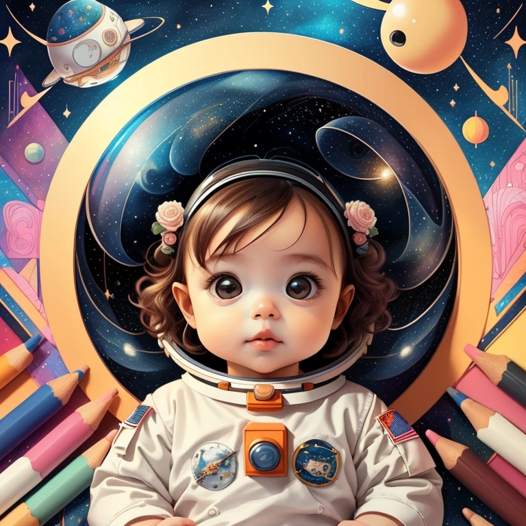 (cute baby girl with a astronaut helmet), Munchkin ,Geometric multidimensional wall portrait, livro de arte, Tchibi,
Yang08k, Beautiful, Colouring,
Obras, of the highest quality, best quality, Arte Oficial, Beautiful and Aesthetic,