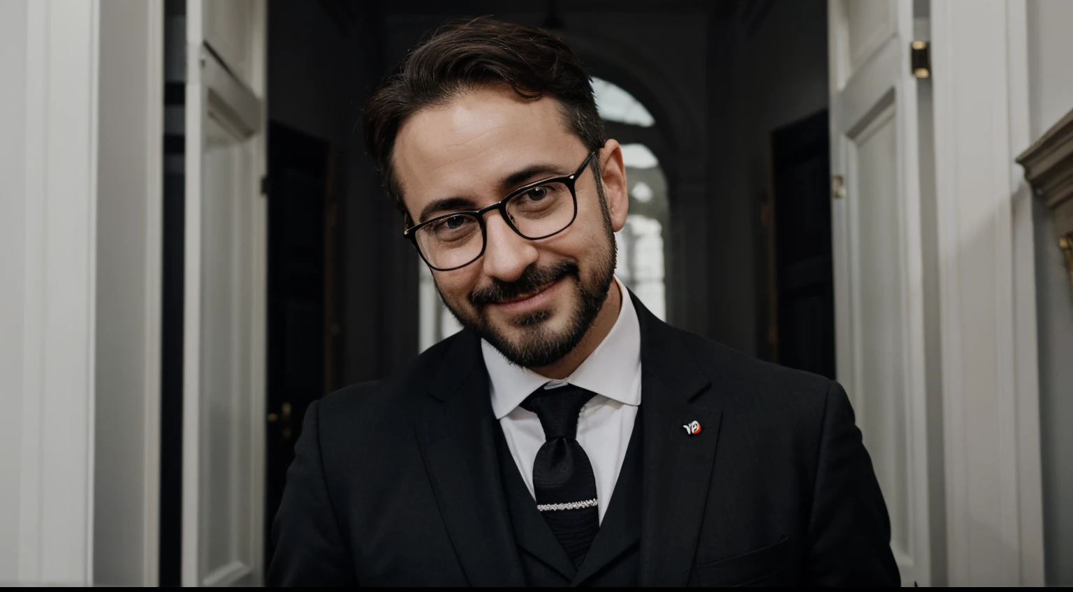 Charles Michel bad smiling in front of camera, wearing a black and white suits