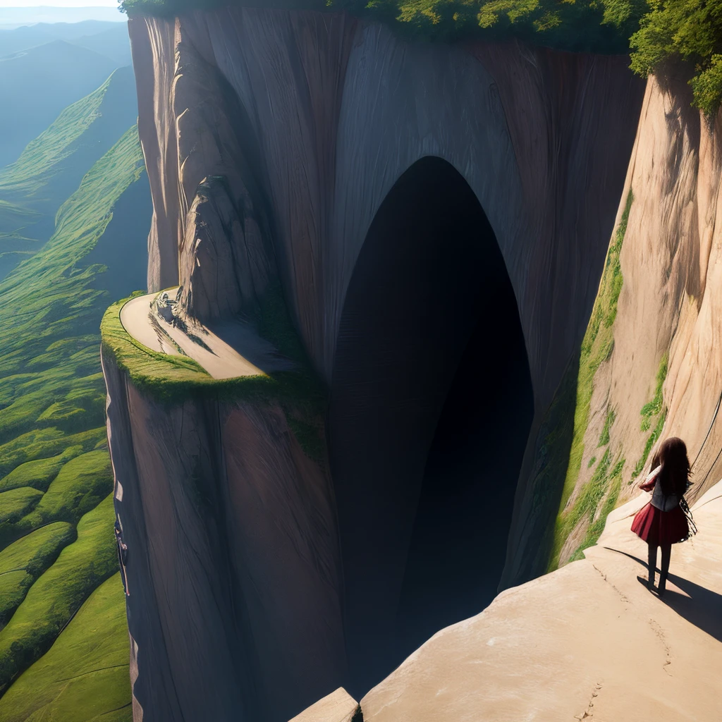 Woman on top of cliff bridge
