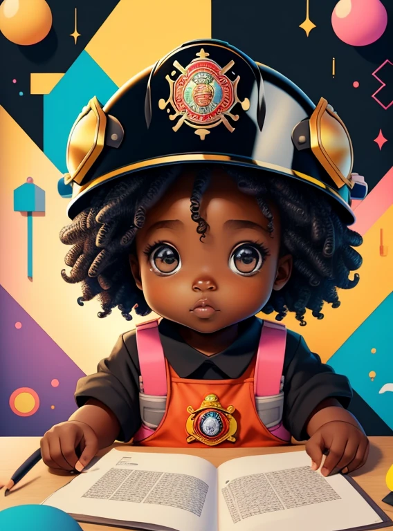(cute black baby girl with firefighter helmet), Munchkin ,Geometric multidimensional wall portrait, livro de arte, Tchibi,
Yang08k, Beautiful, Colouring,
Obras, of the highest quality, best quality, Arte Oficial, Beautiful and Aesthetic,