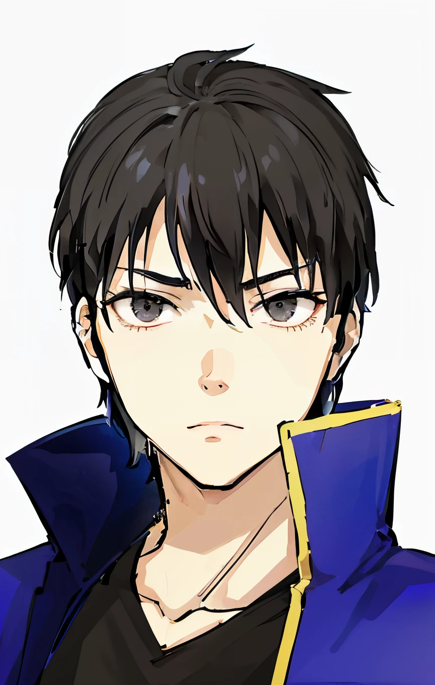 Anime black eye and black hair boy with a blue jacket and blackshirt, hijikata toushirou, hijikata toushirou of gintama, nobutaka ike, heise jinyao, masamune shiro, inspired by Okumura Masanobu, anime handsome man, taisho roman, kazuma kaneko, okata kazuto