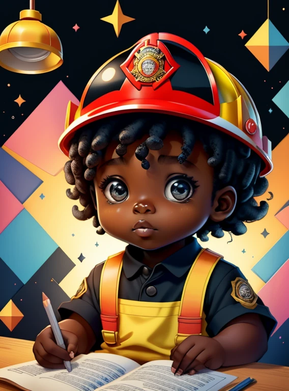 (cute black baby girl with firefighter helmet), Munchkin ,Geometric multidimensional wall portrait, livro de arte, Tchibi,
Yang08k, Beautiful, Colouring,
Obras, of the highest quality, best quality, Arte Oficial, Beautiful and Aesthetic,