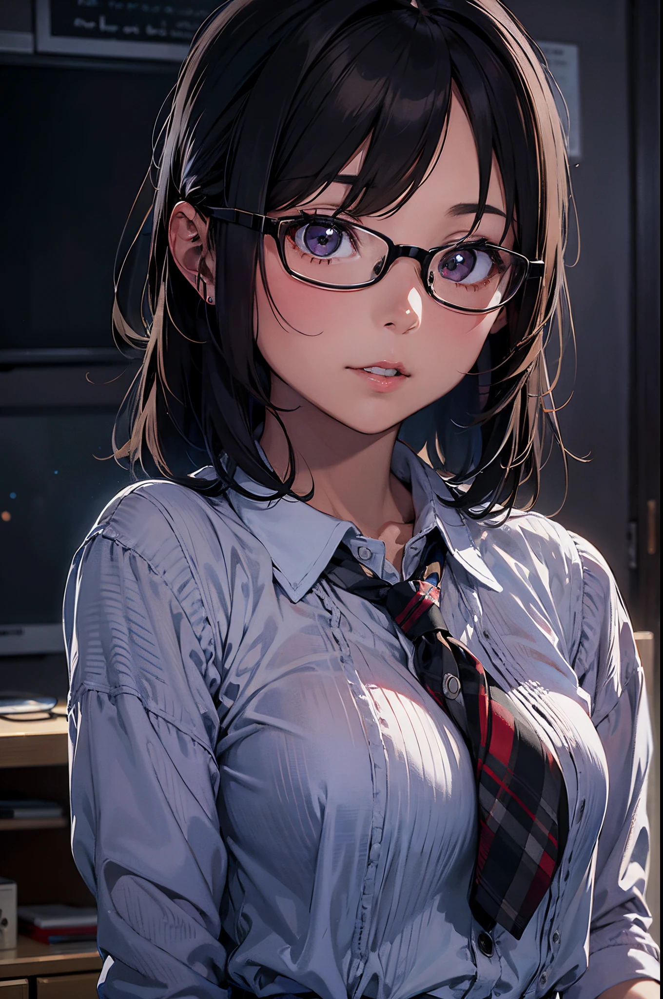 arafed woman with glasses and a shirt posing for a picture, hyperrealistic schoolgirl, realistic schoolgirl, a hyperrealistic schoolgirl, on a mannequin. high quality, with black eyeglasses, hyperrealistic full figure, with very highly detailed face, on a mannequin. high resolution, with glasses, photorealistic perfect body, skydoll noa