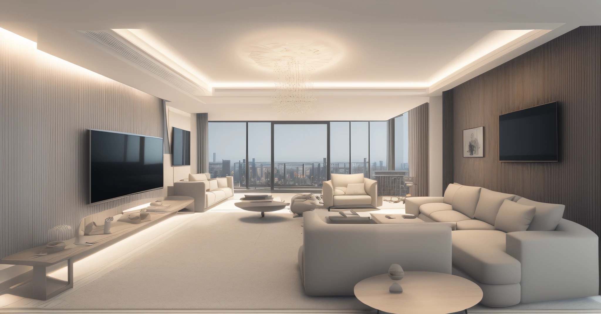 Alafid Living room with large TV and large sofa, luxury condo interior, high end interior, apartment design, luxury hd render, interior living room, Modern apartment interior, archviz, modern living room, Penthouse, modern interior design, living room interior design, precise architectural rendering, architectural 3d render, building rendering, unreal engine realistic render