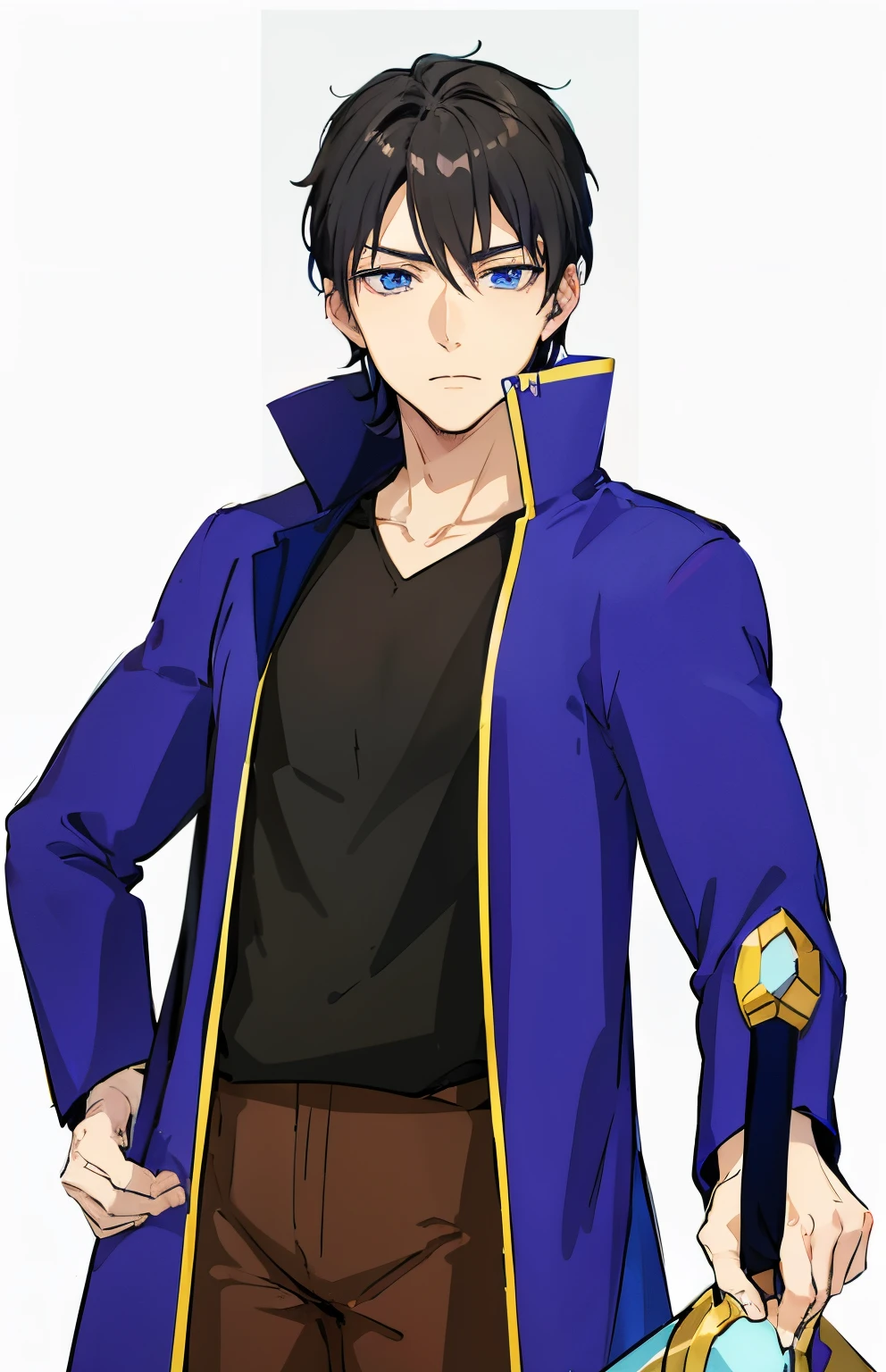 anime boy with blue eyes and black hair wearing a blue jacket, tall anime guy with blue eyes, nobutaka ike, anime handsome man, anime portrait of a handsome man, male anime character, young anime man, male anime style, hijikata toushirou, beautiful androgynous prince, anime moe artstyle, high detailed face anime, handsome anime eyes
