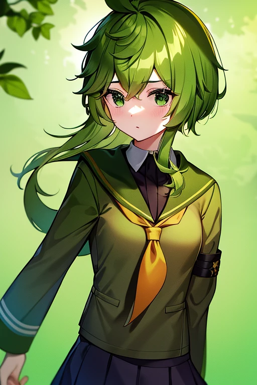 green hair, school uniform