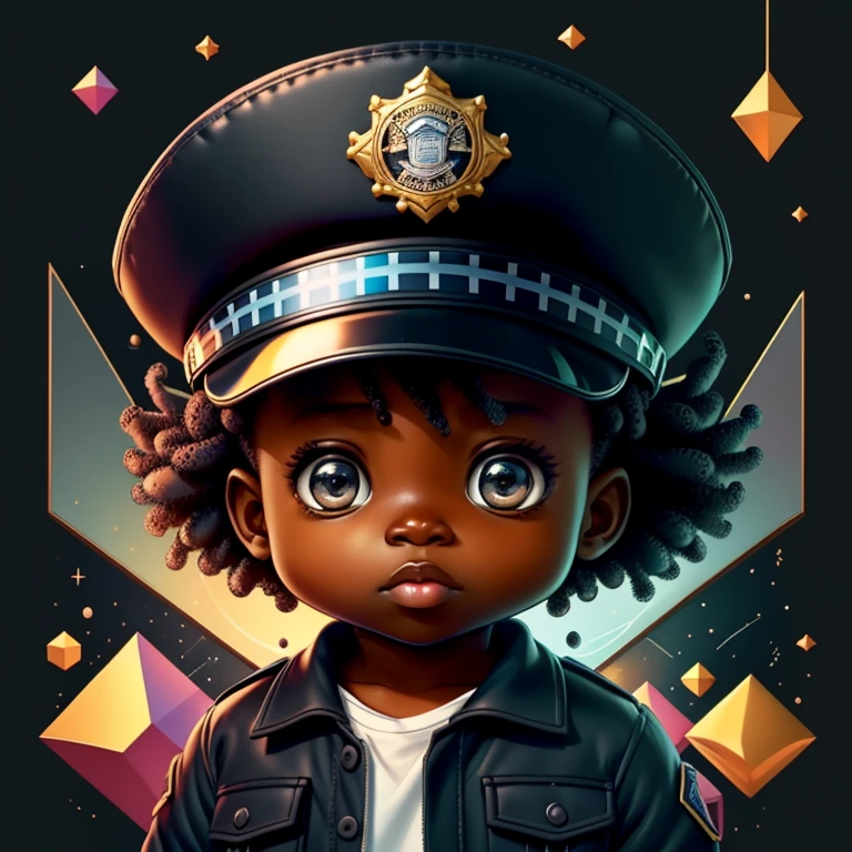 (cute black  with police cap), Munchkin ,Geometric multidimensional wall portrait, livro de arte, Tchibi,
Yang08k, Beautiful, Colouring,
Obras, of the highest quality, best quality, Arte Oficial, Beautiful and Aesthetic,