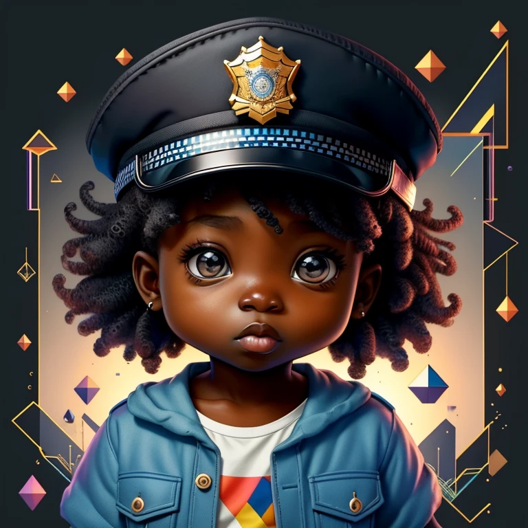 (cute black baby boy with police cap), Munchkin ,Geometric multidimensional wall portrait, livro de arte, Tchibi,
Yang08k, Beautiful, Colouring,
Obras, of the highest quality, best quality, Arte Oficial, Beautiful and Aesthetic,