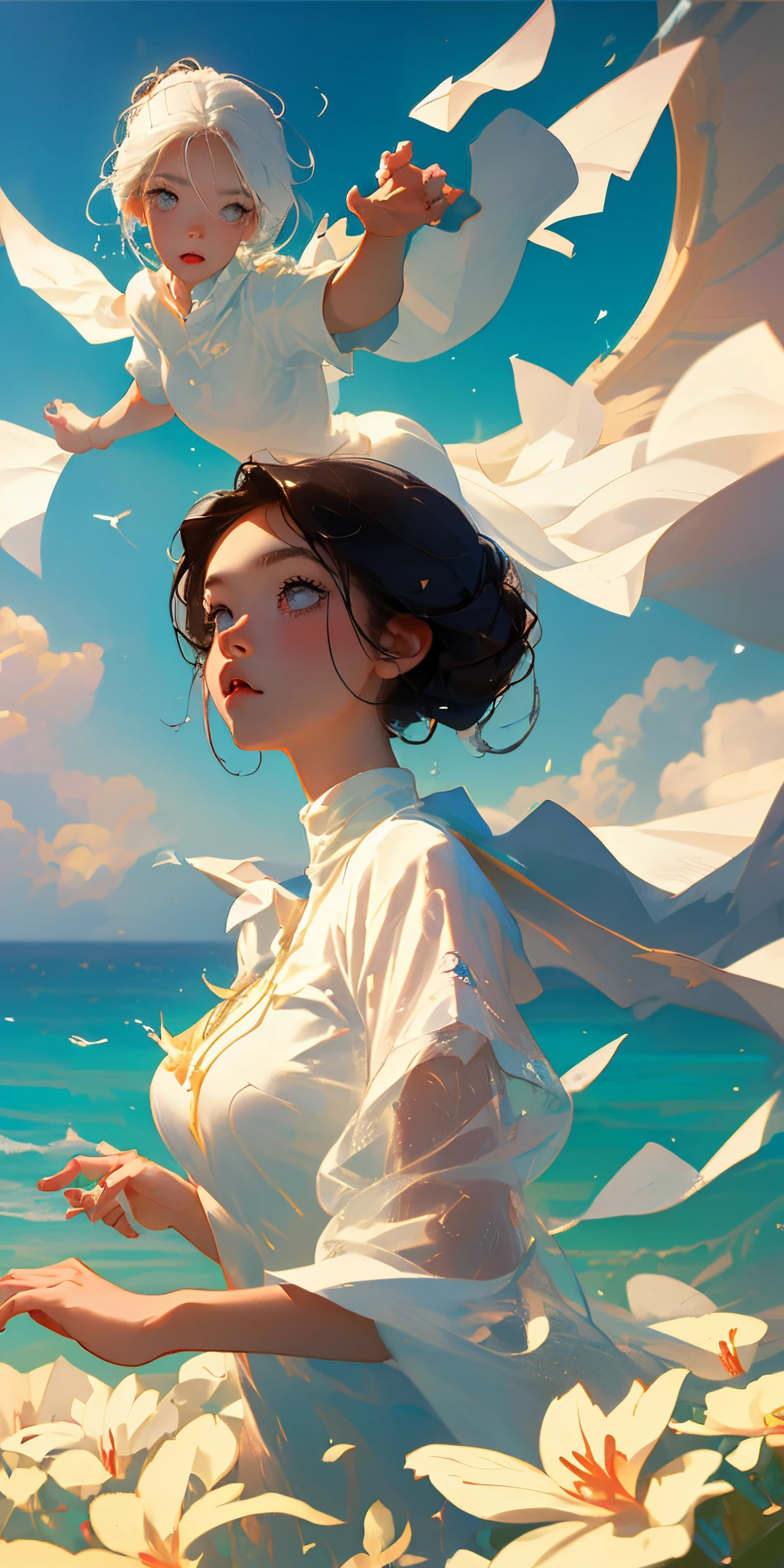 A girl touching sky to chasing her dream with wings with many obstacles
