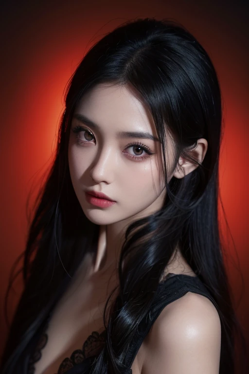 **(best quality,4k,8k,highres,masterpiece:1.2),ultra-detailed,realistic,oriental gothic girl,beautiful detailed eyes,beautiful detailed lips,extremely detailed eyes and face,long black hair,very detailed dress,dark atmosphere,dramatic pose,stunning background,shadowy lighting,vivid colors**