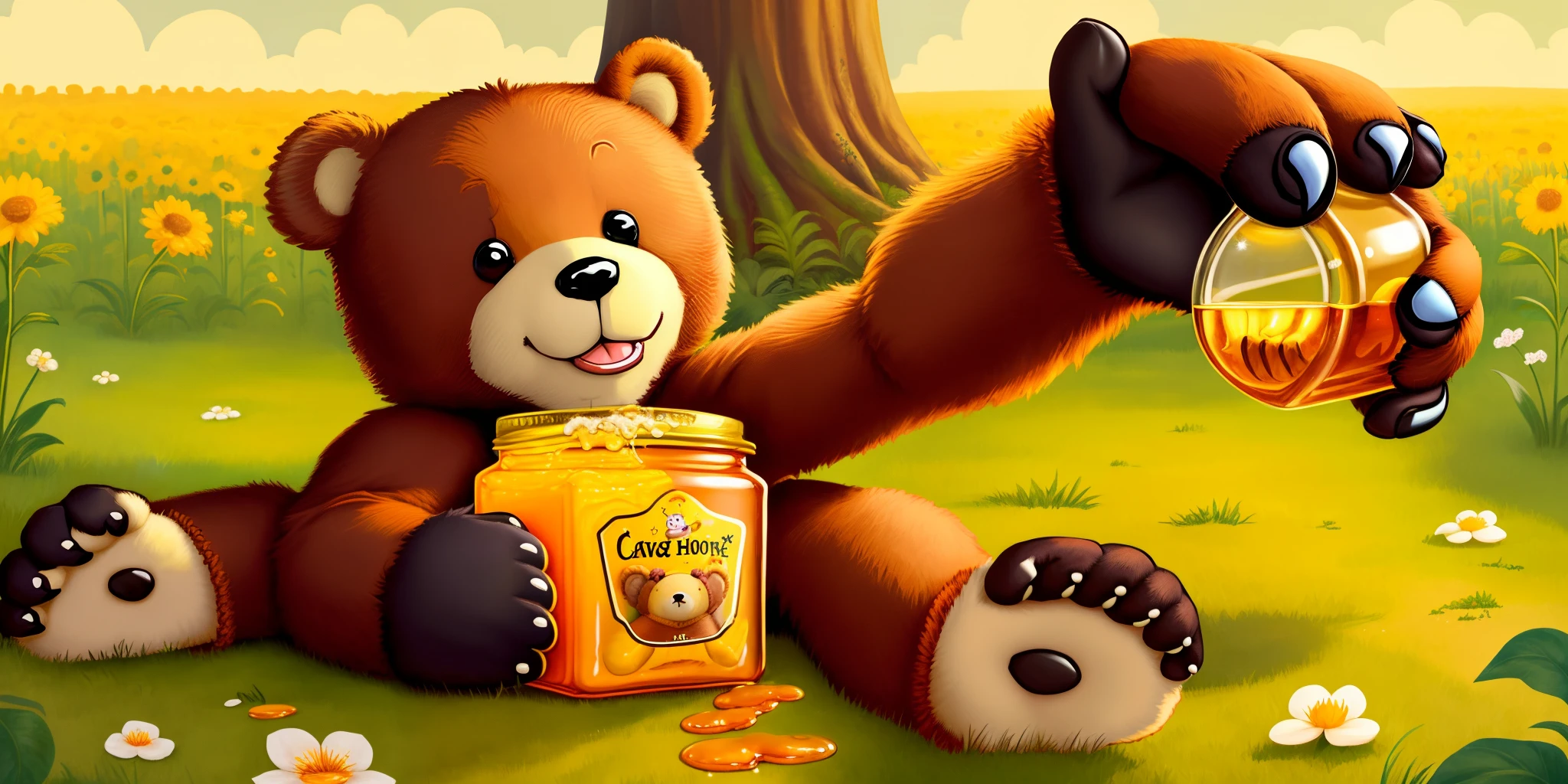 Cartoon bear reaching for honey