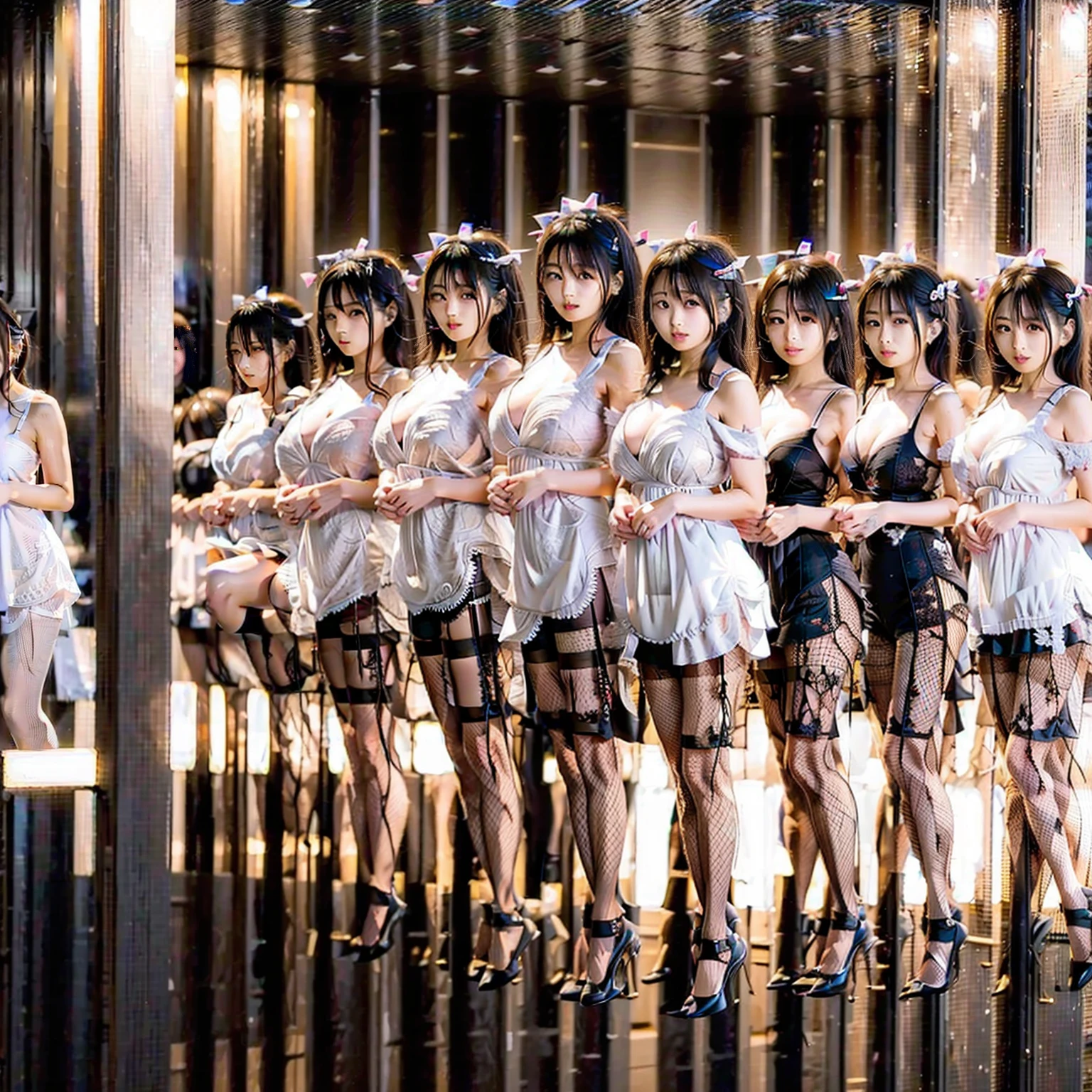 Raw photo、(((multiple girls))),((((6+girls)))),((((100girls)))),(((1000girls)))、((((Infant body type))))、((((a baby face))))、((((100 Girls))))、(((crowd shot))),((((Gigantic Breasts))))、Women only、The same face、School Uniform、、Long black hair、100 cute girls、ssmile、Selfie stick、schools、(((Large group)))、a junior high school student