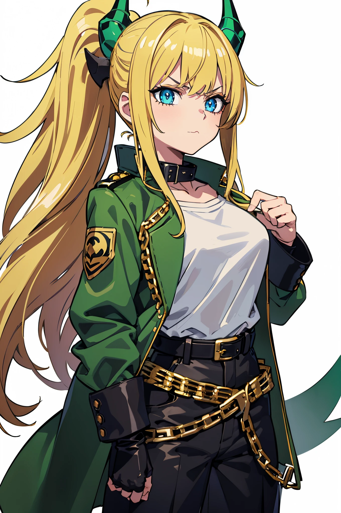 Remove black demon horn, fill in with hair, turn into yello hair, blonde hair