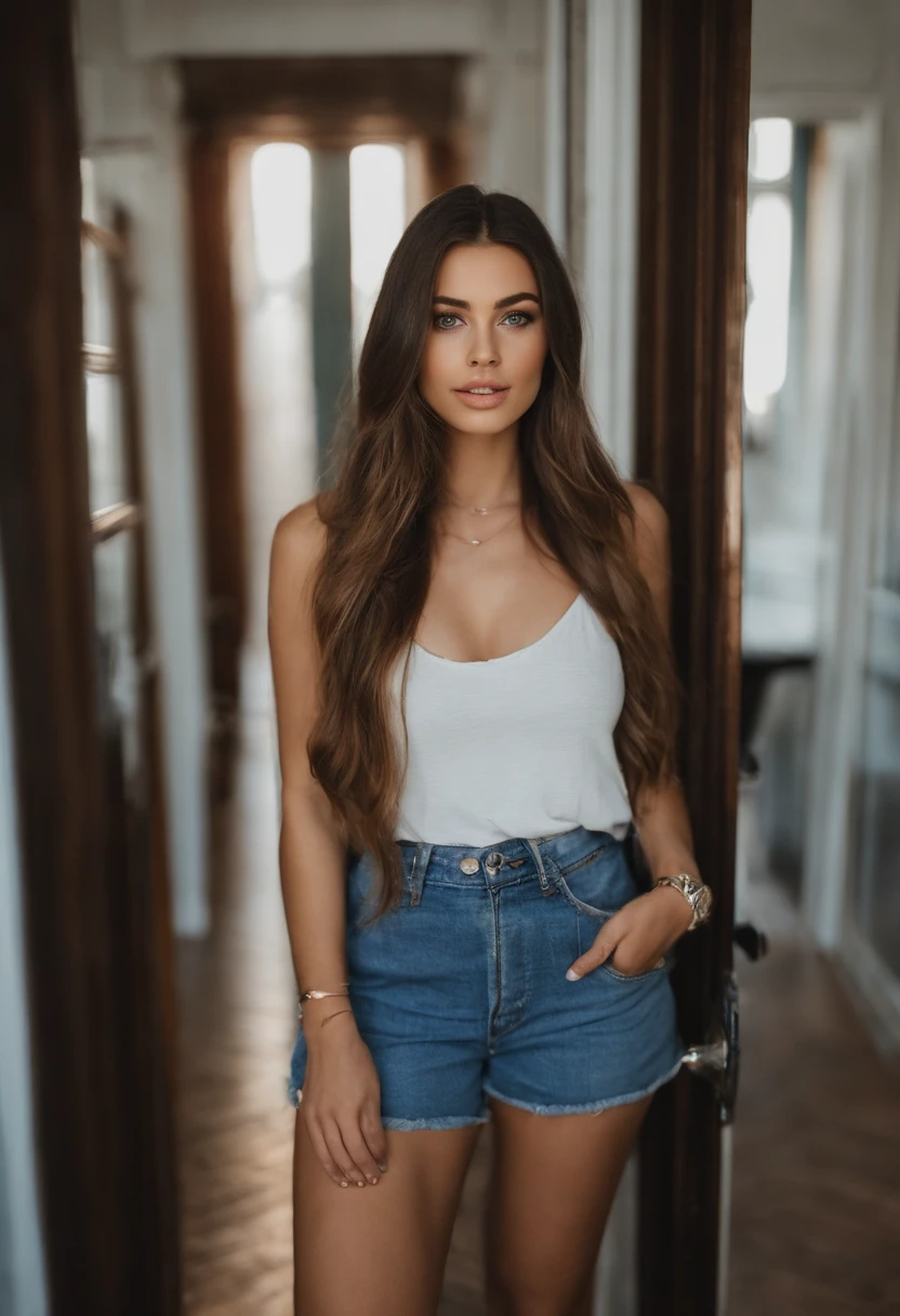mulher com regata combinando, e meias pretas. com olhos azuis, Retrato Sophie Mudd, Retrato de Corinna Kopf, cabelos loiros e olhos grandes, Selfie de uma jovem mulher, Olhos no quarto, Violeta Myers, ohne Maquiagem, maquiagem natural, staring directly at camera, Rosto com Artgram, dezentes Maquiagem, Impressionante tiro de corpo inteiro, no quarto, Fission