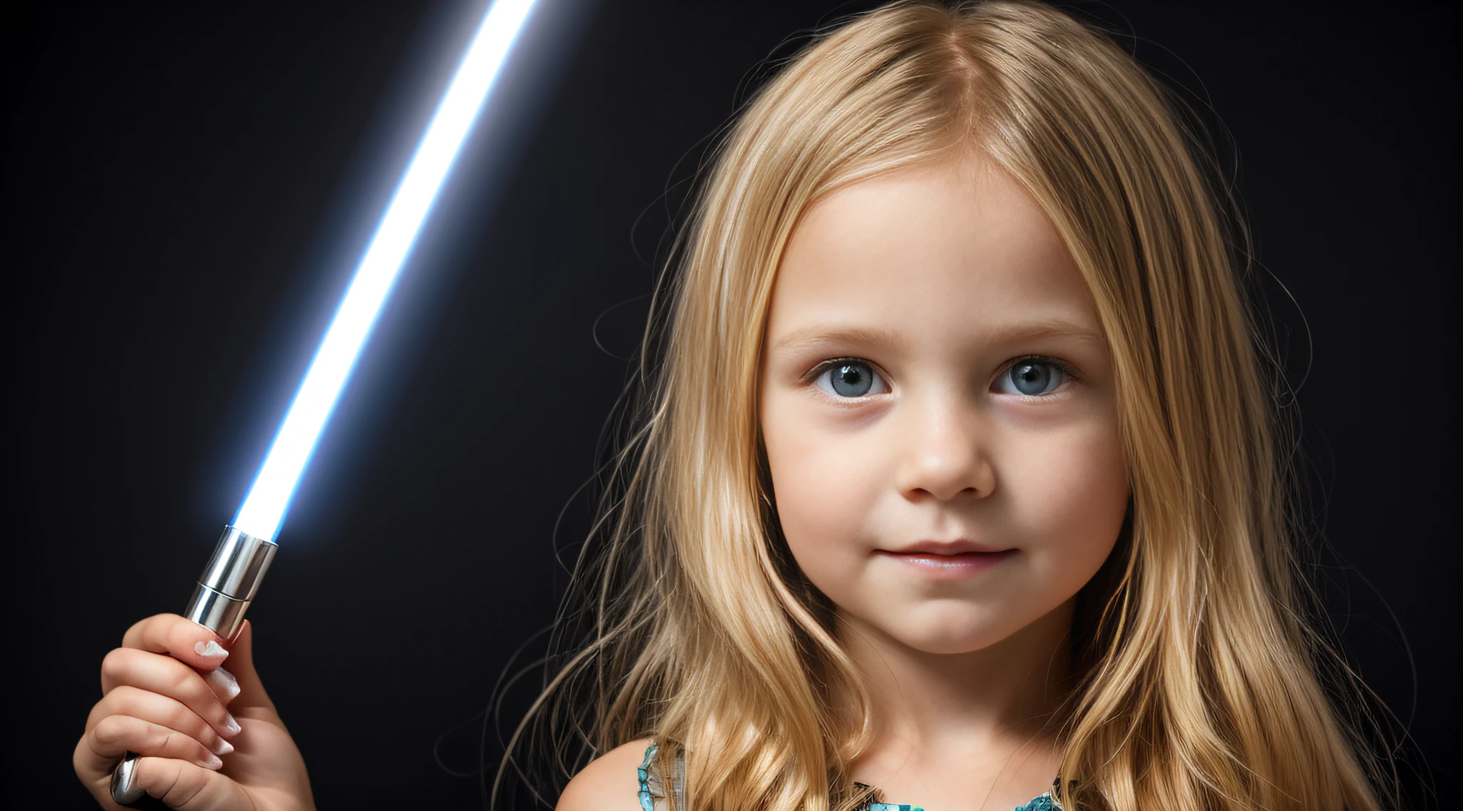 MAIS lasers VERMELHOS VERMELHOS , close-up CHILDREN BLONDE GIRL WITH VERY LONG HAIR, em um fundo escuro, studio photo session, Vestido prateado.