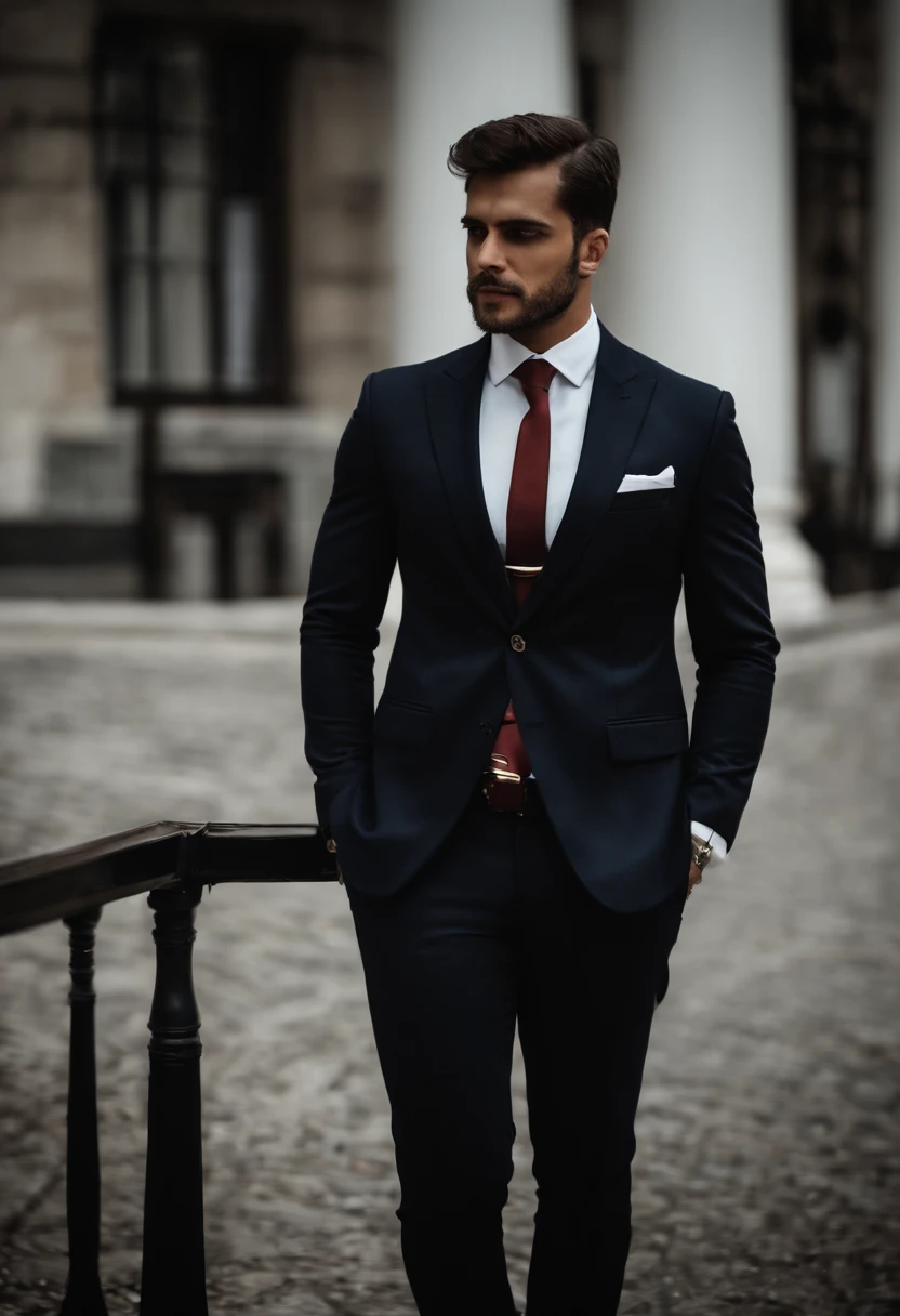 Homem alfad no terno ,24 anos, usando terno e gravata, usando terno e gravata, Detalhe do assunto: vestir terno, usando terno e gravata, vestido com um terno, vestido com um terno, vestir terno, usando vestes e gravatas, terno e gravata, vestir terno, wearing a strict business suit, vestindo ternos azuis, posing for the camera, talking