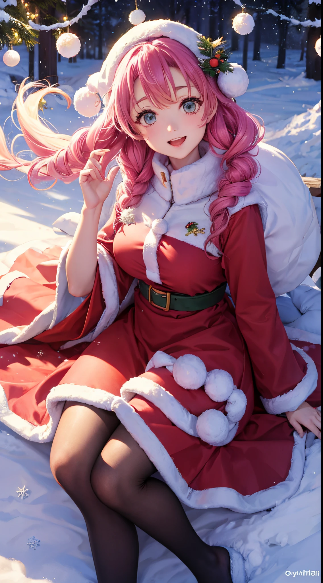 Mitsuri kanroji,Christmas Dress,bosque nieve