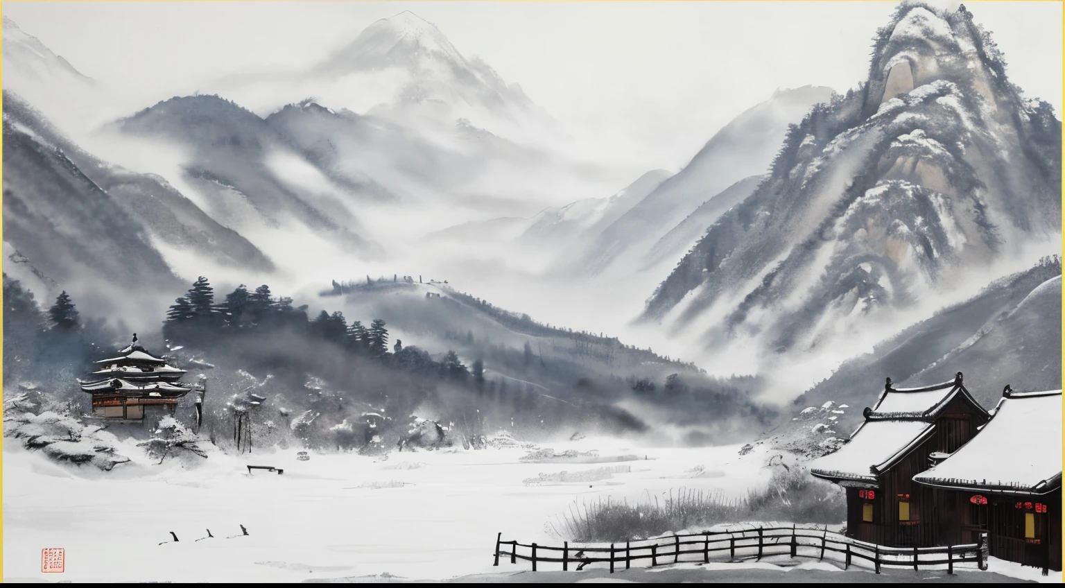 Heavy snow fell，Winter scenery，snow landscape,Tradition Chinese Ink Painting, traditional chinese art, author：Guo Xi, author：Ma Yuzaiyu, Traditional chinese painting, author：Xu Xi, author：Luo Mu, author：Y in g Buzhi, author：Li Kel is here, author：wisdom&#39;Show on the, Ink painting and watercolor ) ) ) ), China ink painting, chinese painting style