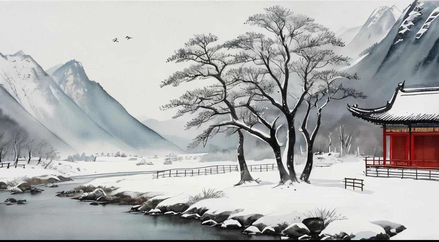 Heavy snow fell，Winter scenery，snow landscape,Tradition Chinese Ink Painting, traditional chinese art, author：Guo Xi, author：Ma Yuzaiyu, Traditional chinese painting, author：Xu Xi, author：Luo Mu, author：Y in g Buzhi, author：Li Kel is here, author：wisdom&#39;Show on the, Ink painting and watercolor ) ) ) ), China ink painting, chinese painting style