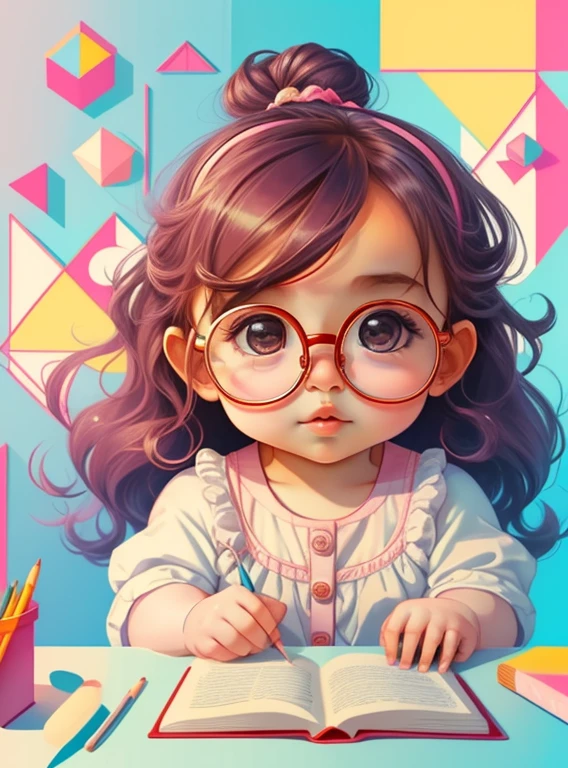 (cute baby girl with glasses), Munchkin ,Geometric multidimensional wall portrait, livro de arte, Tchibi,
Yang08k, Beautiful, Colouring,
Obras, of the highest quality, best quality, Arte Oficial, Beautiful and Aesthetic,