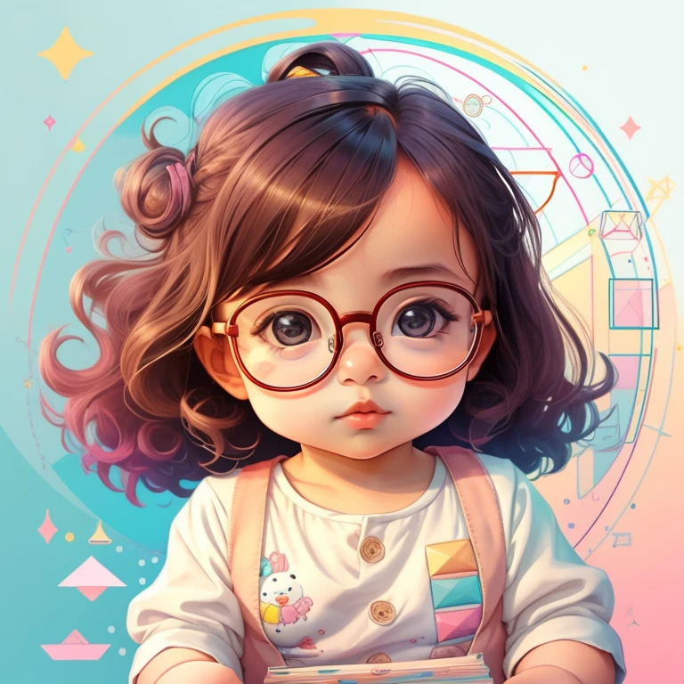 (cute baby girl with glasses), Munchkin ,Geometric multidimensional wall portrait, livro de arte, Tchibi,
Yang08k, Beautiful, Colouring,
Obras, of the highest quality, best quality, Arte Oficial, Beautiful and Aesthetic,