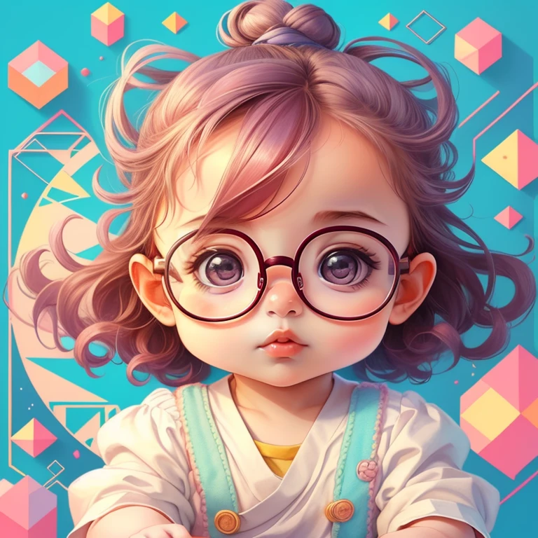 (cute baby girl with glasses), Munchkin ,Geometric multidimensional wall portrait, livro de arte, Tchibi,
Yang08k, Beautiful, Colouring,
Obras, of the highest quality, best quality, Arte Oficial, Beautiful and Aesthetic,