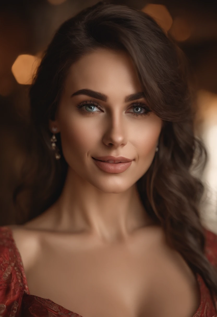 ute beautiful brunette, naked, Dressed in the Romanian, flagfull body, perfect angle, very detailed, 32 years old, wearing a long chef's apron, flirty face, messy long hair, green eyes, high-res, masterpiece, best quality ,intricate details, highly detailed, sharp focus, detailed skin, realistic skin texture, texture, detailed eyes, professional, 4k, smile, shot on Canon, 85mm,shallow depth of field, kodak vision color, eyeshadow, extremely detailed, photo_\(ultra\), photorealistic, realistic, post-processing, max detail, roughness, real life, ultra realistic, photorealism, photography, 8k uhd, photography, pokies