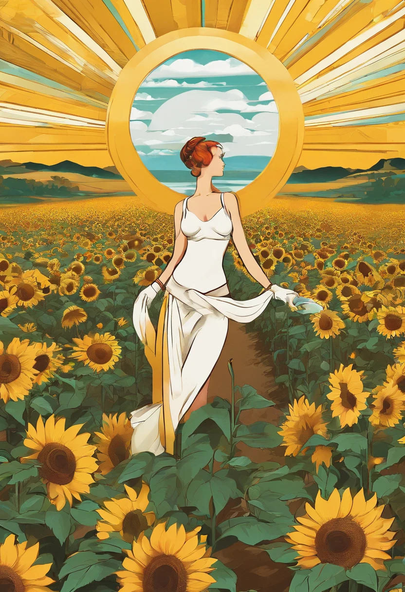 1 girl, ((raised huge round buttocks)), Wide A sunflower field in full bloom,Back view of a woman in Translucent white thong (underwear),long shot,wide view, commercial photography,award-winning photograph,(photorealistic),unity 8k wallpaper,(ultra detailed:1.3),(light_on_face:1.4),CanonEOS 5D MarkIV DSLR
