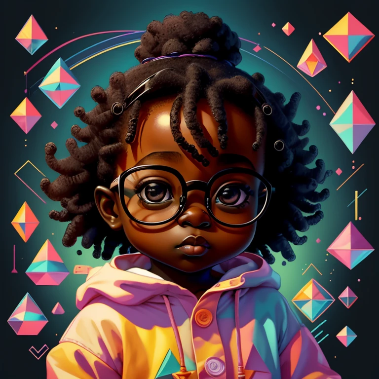 (cute black baby girl with glasses), Munchkin ,Geometric multidimensional wall portrait, livro de arte, Tchibi,
Yang08k, Beautiful, Colouring,
Obras, of the highest quality, best quality, Arte Oficial, Beautiful and Aesthetic,